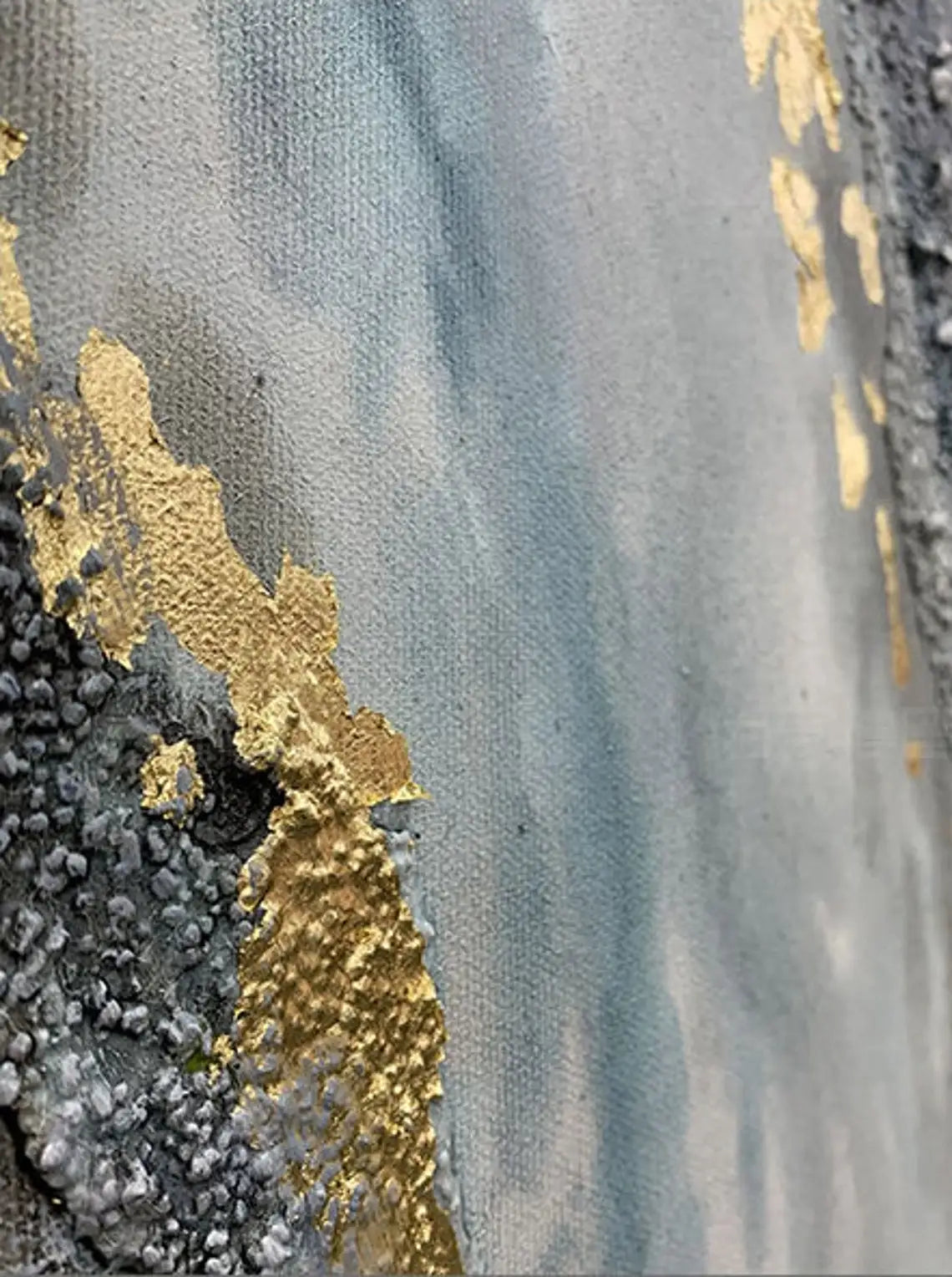 Blue Gold Glitter Oil Painting Handmade