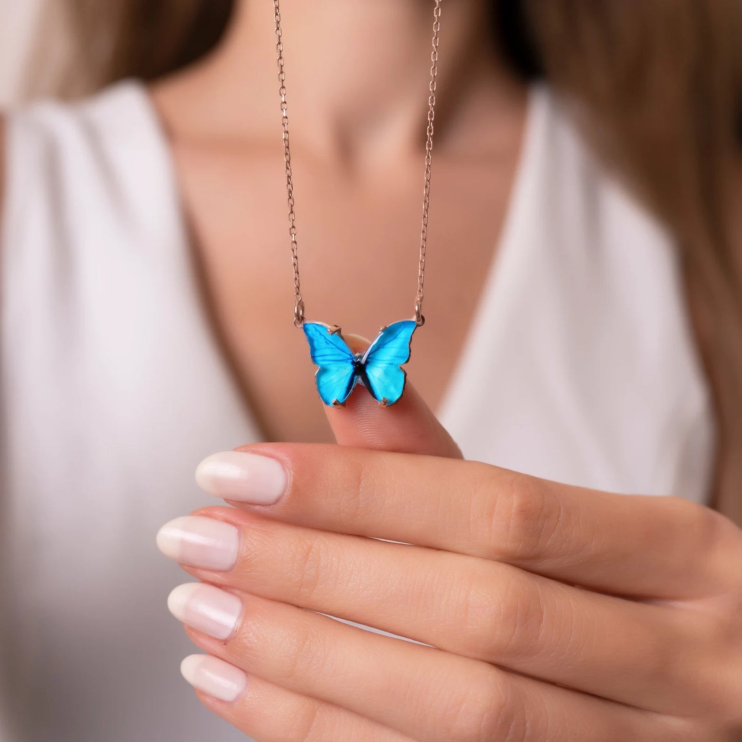 Butterfly necklace turquoise blue