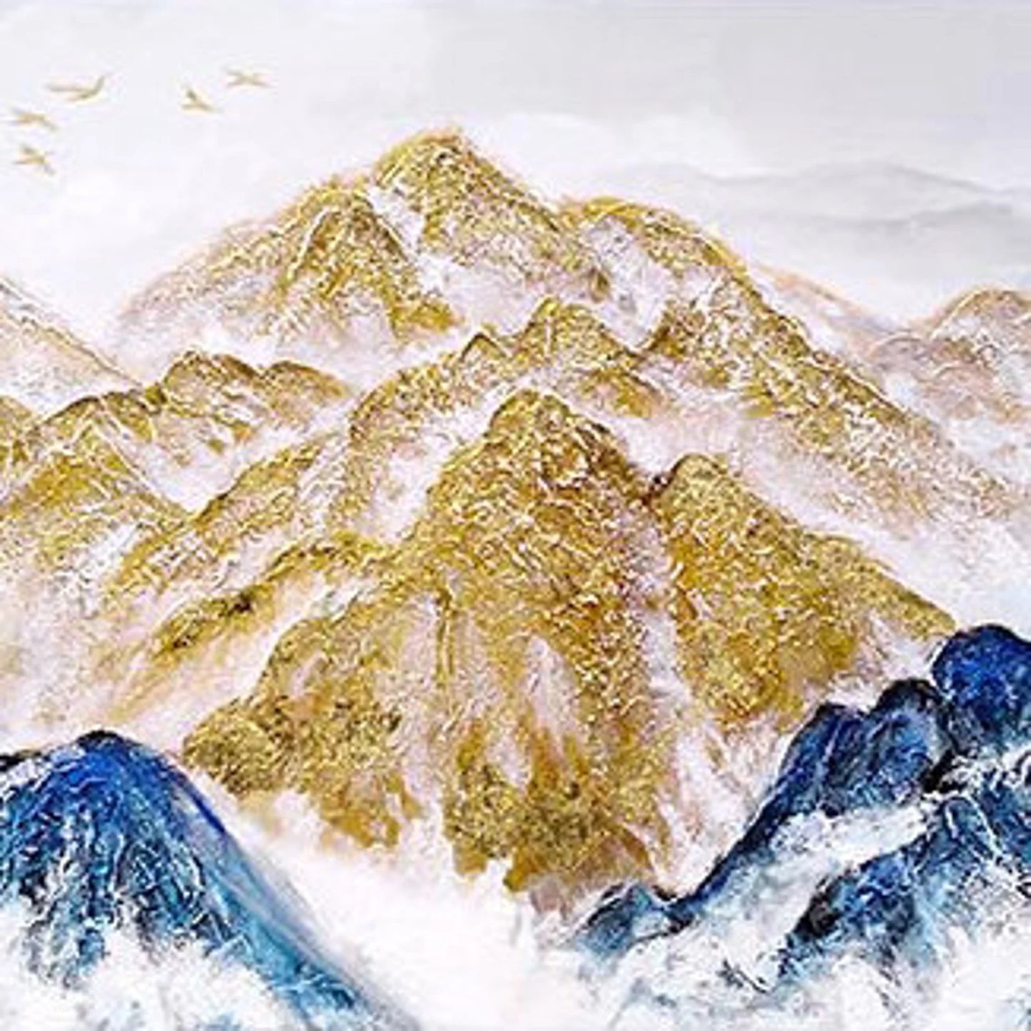 Blue and Gold Mountains Oil Painting Handmade