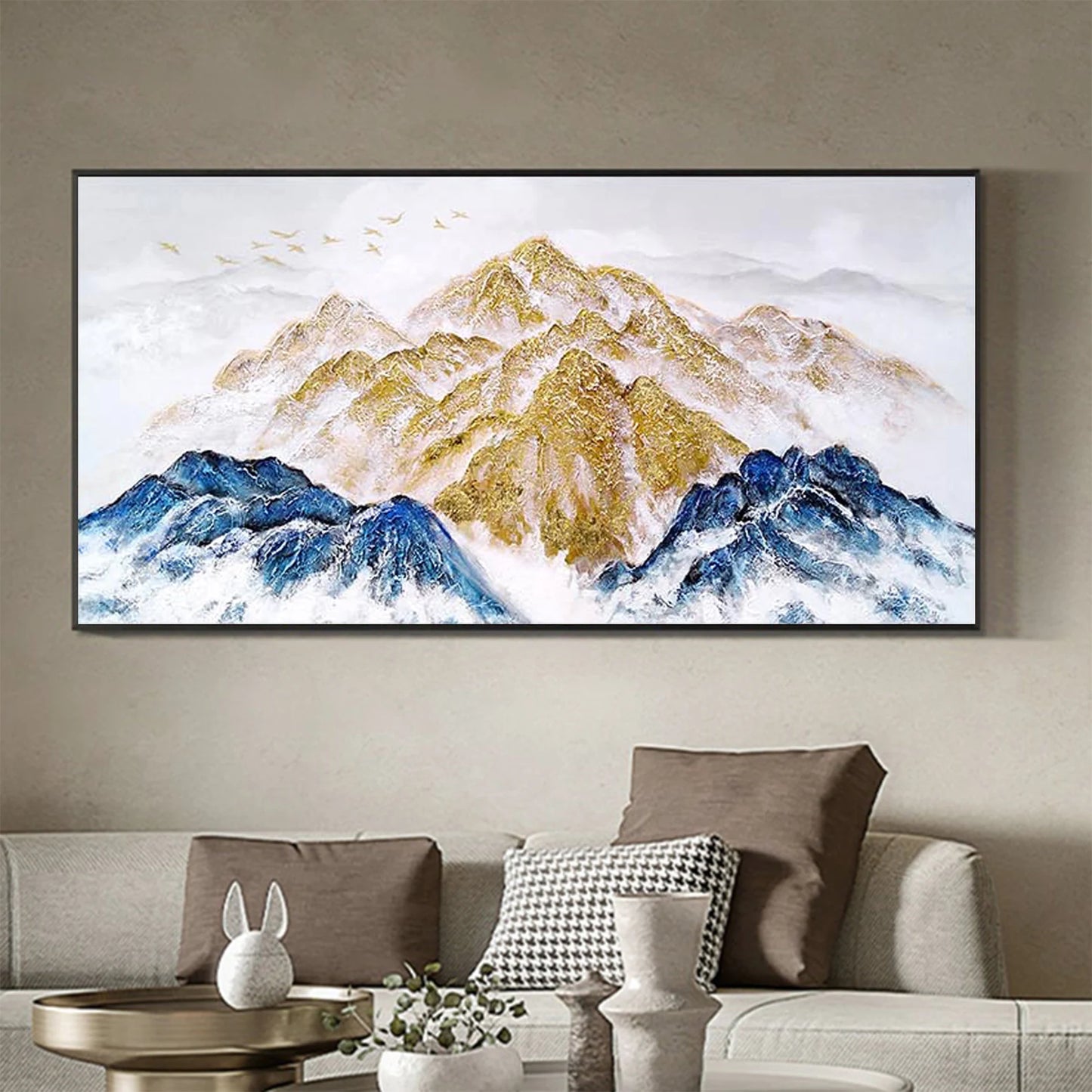 Blue and Gold Mountains Oil Painting Handmade