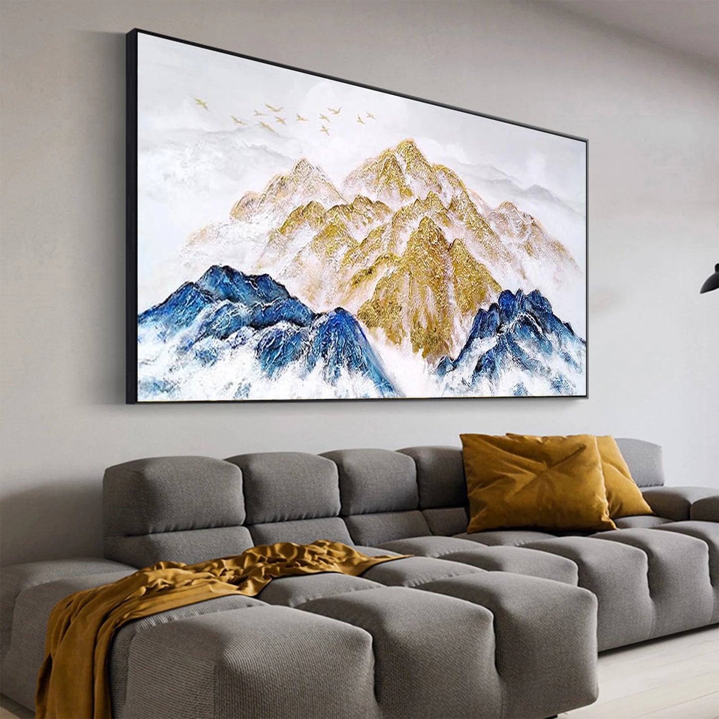 Blue and Gold Mountains Oil Painting Handmade