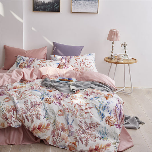 Flowers and Fishes Pink Duvet Cover Set (100% Egyptian Cotton)