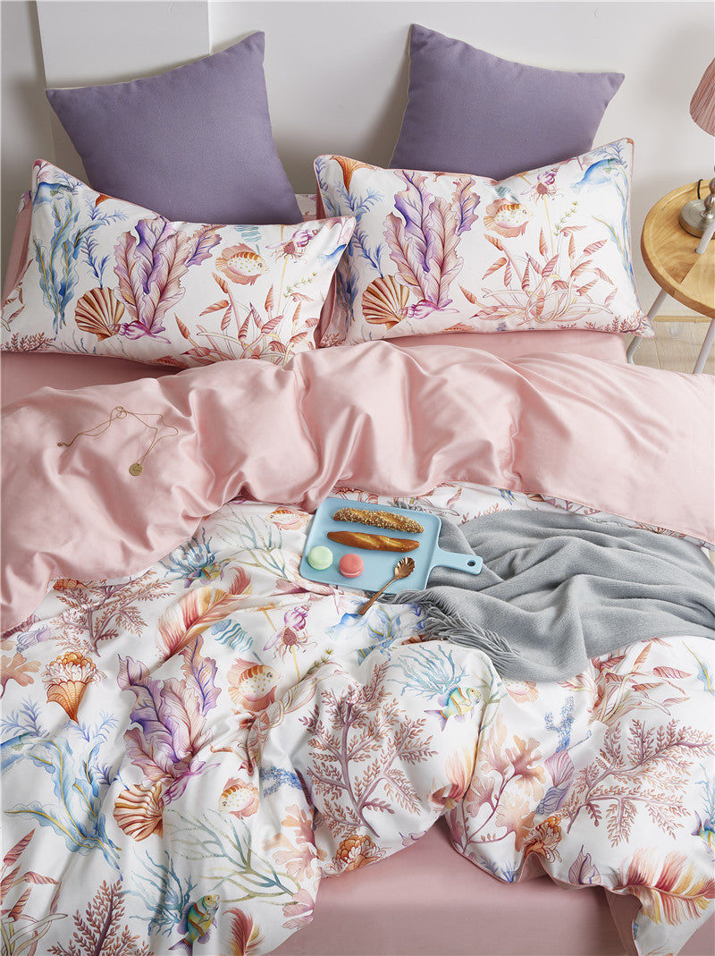 Flowers and Fishes Pink Duvet Cover Set (100% Egyptian Cotton)