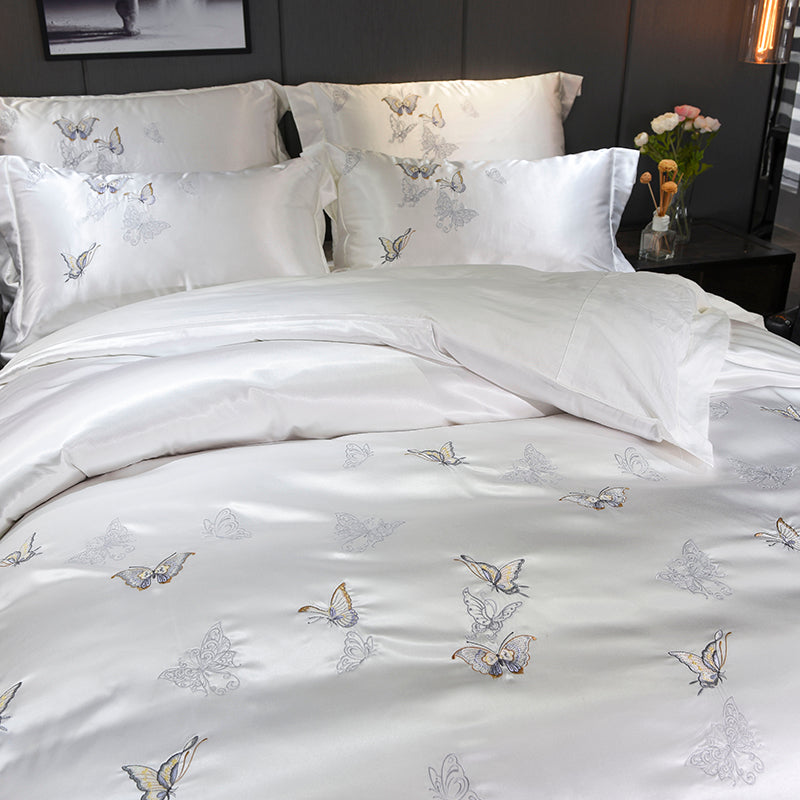 Flying Butterfly White Duvet Cover Set (Satin and Egyptian Cotton)