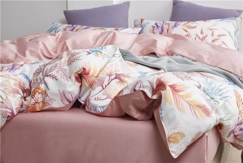 Flowers and Fishes Pink Duvet Cover Set (100% Egyptian Cotton)