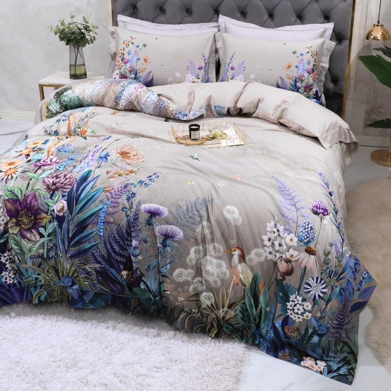 Purple and Blue Plants and Wildlife Duvet Cover Set (100% Egyptian Cotton)