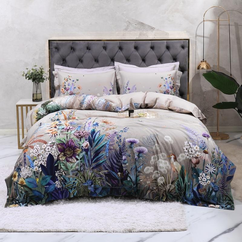 Purple and Blue Plants and Wildlife Duvet Cover Set (100% Egyptian Cotton)