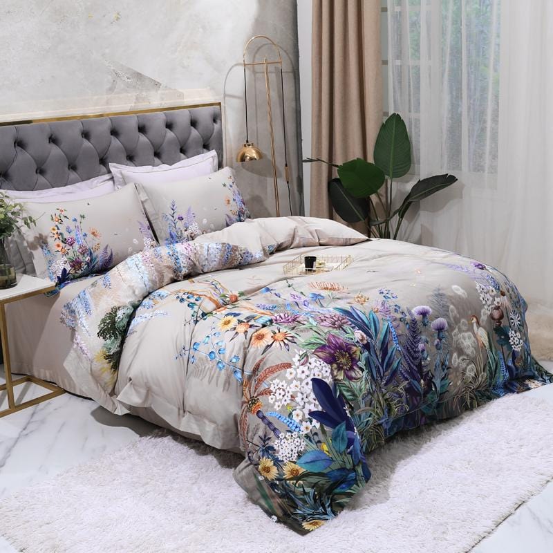 Purple and Blue Plants and Wildlife Duvet Cover Set (100% Egyptian Cotton)