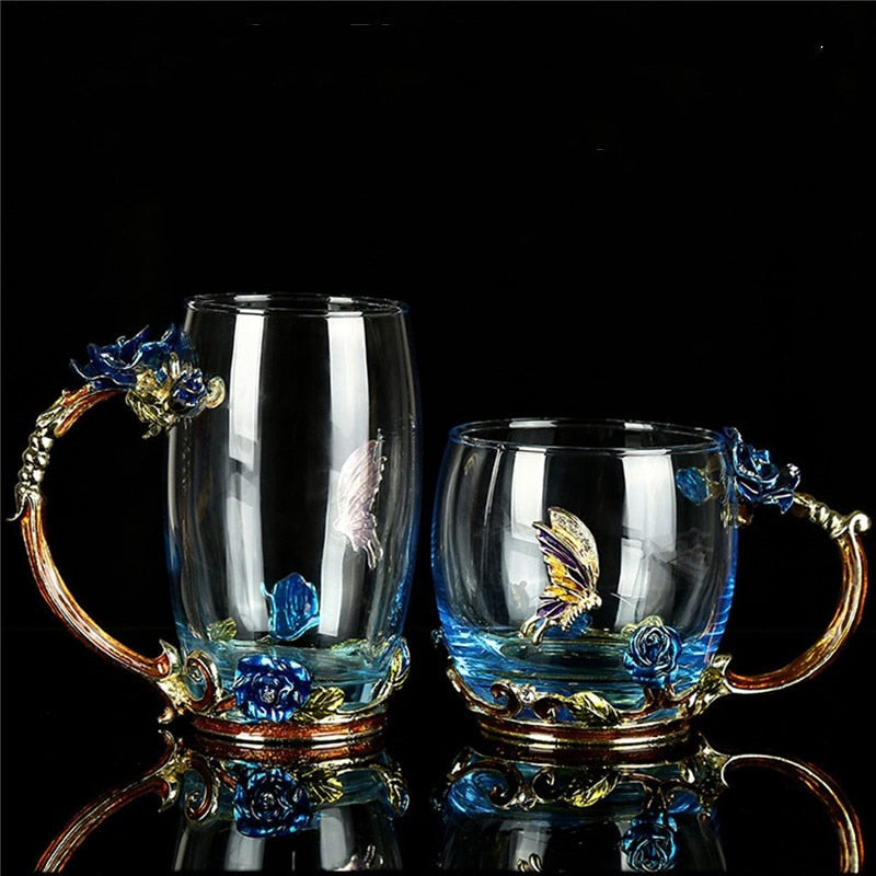 Rosen Schmetterling Glas mit Löffel Set