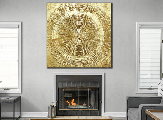 Golden Circle on Gold Canvas Handmade Gold Glitter