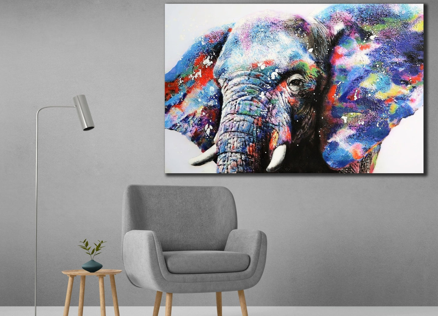 Elephant with colorful big ears canvas