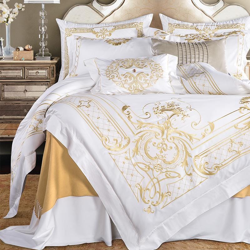 Set copripiumino Evy Gold Sign bianco e oro (100% cotone egiziano)