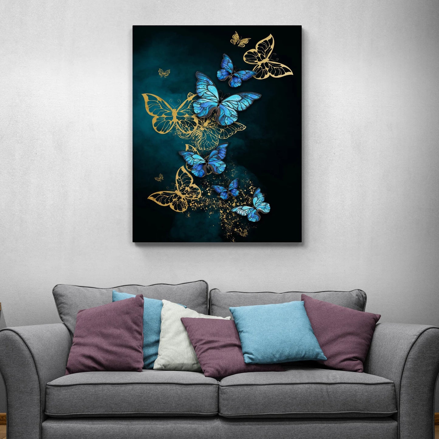 Schmetterling Blau und Gold Leinwand