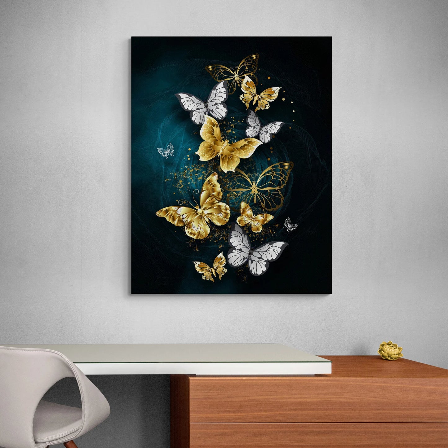 Butterfly silver and gold canvas