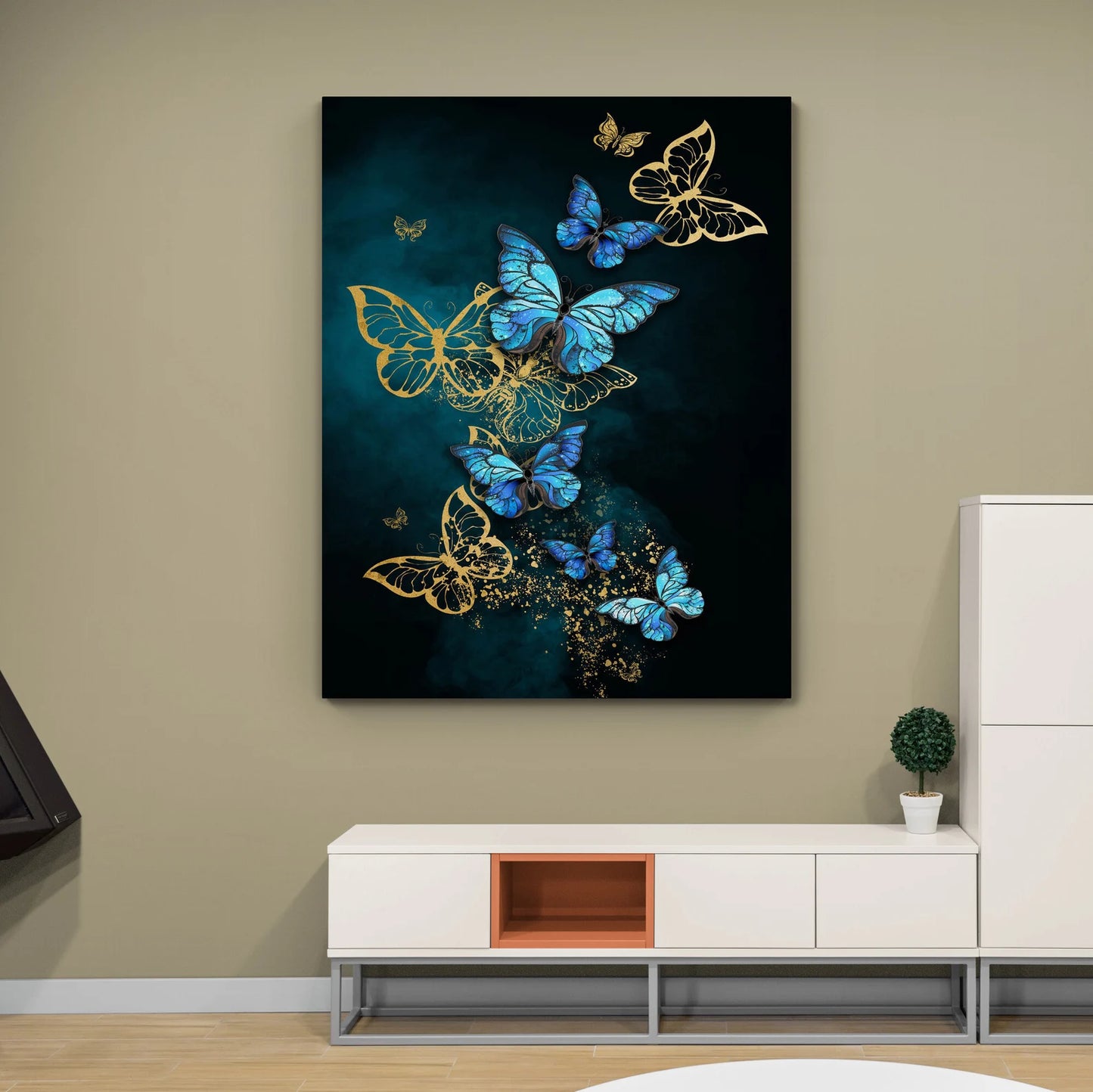 Schmetterling Blau und Gold Leinwand