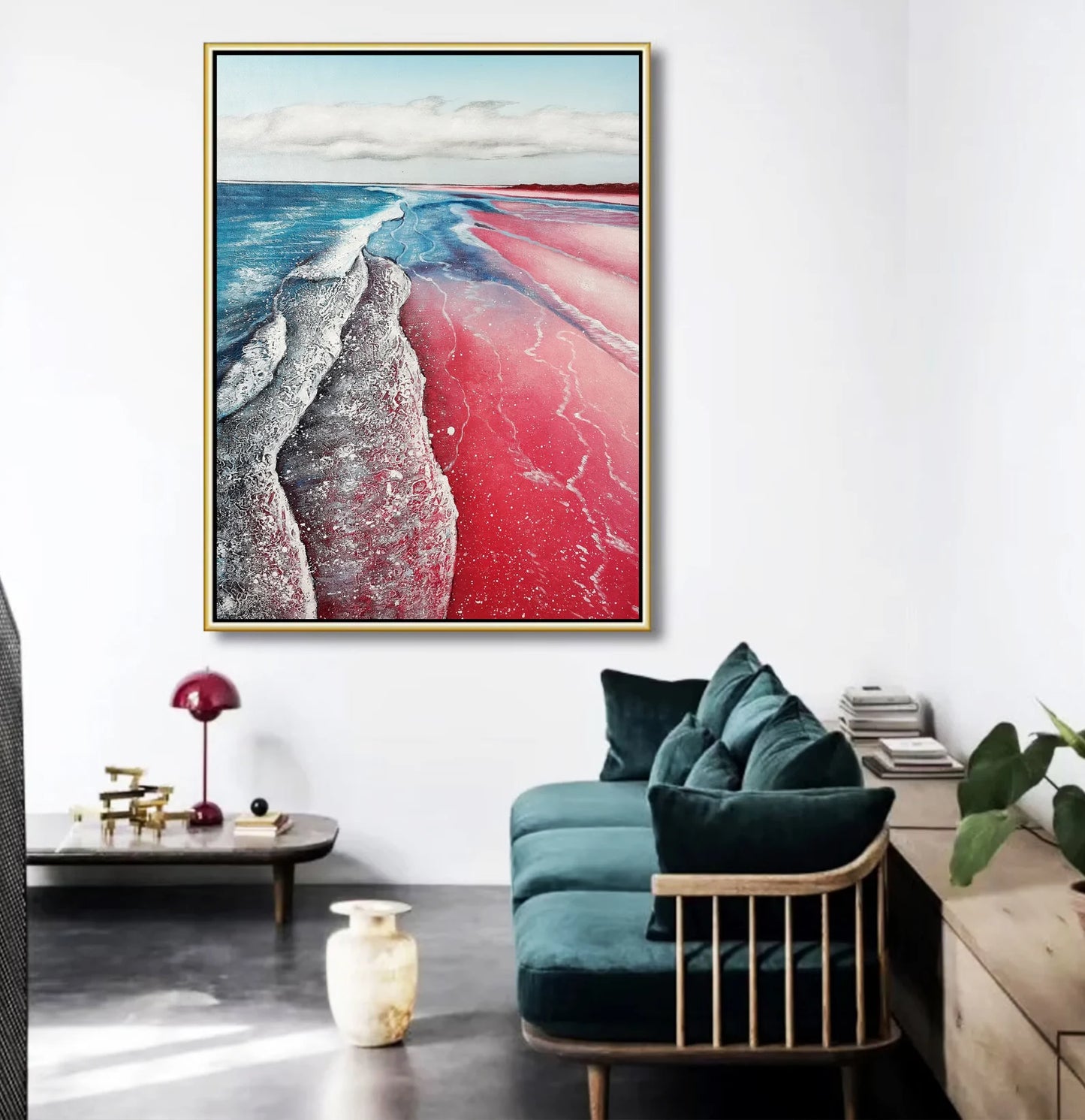 Beach Ocean Pink Oil Painting Handmade