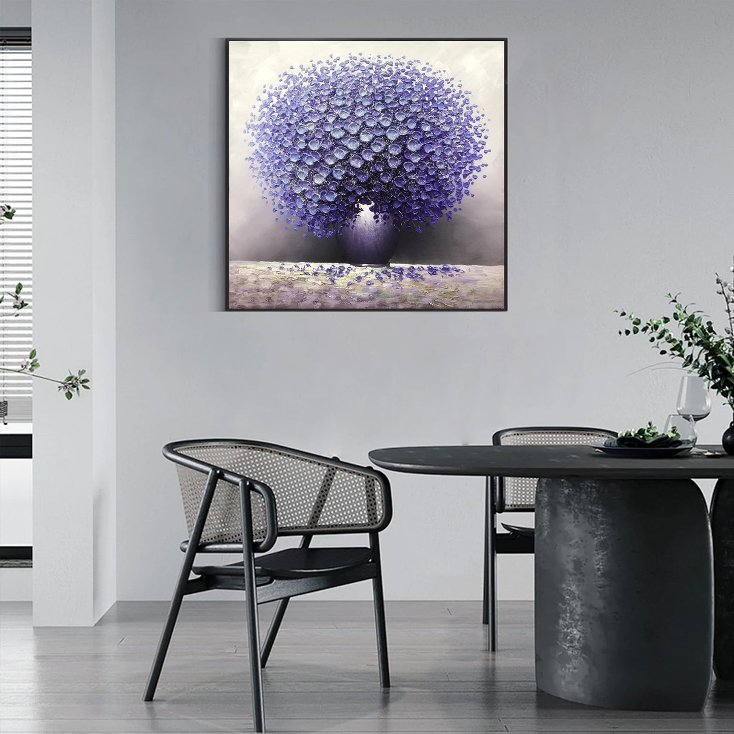 HANDGEZEICHNET Violette Blumen in Vase Ölgemälde