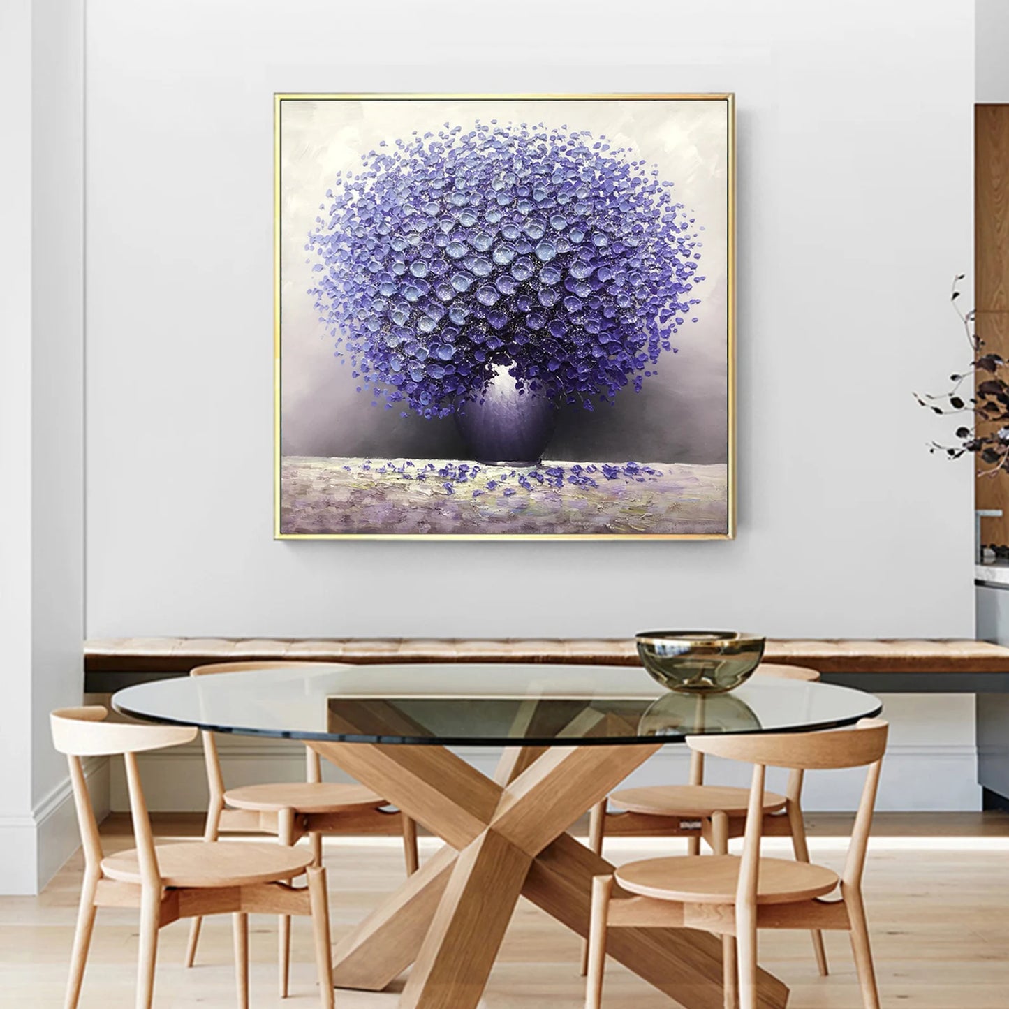 HANDGEZEICHNET Violette Blumen in Vase Ölgemälde