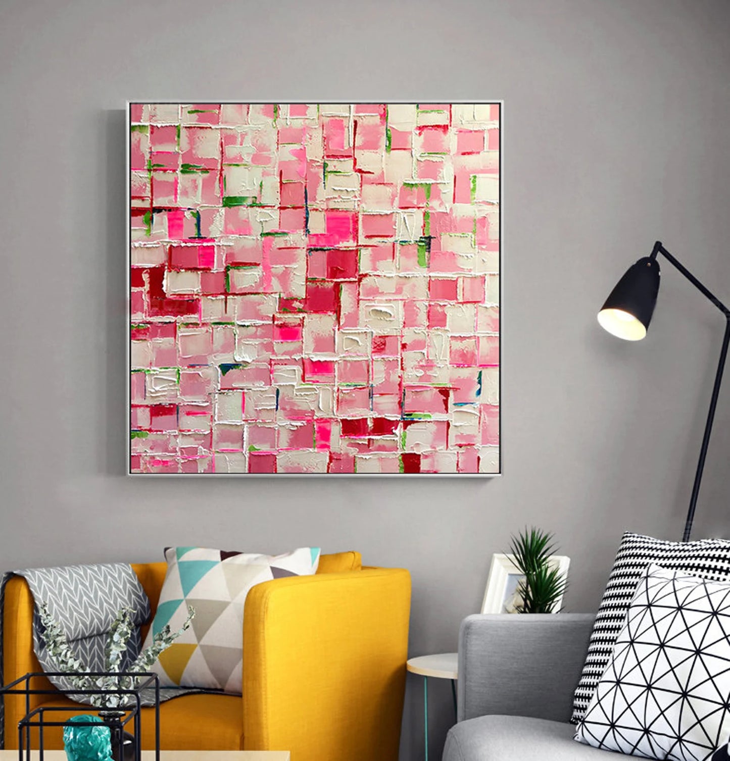 Abstract Pink White Oil Painting Handmade