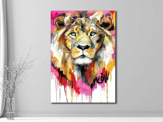 Lion in Pink and Orange Canvas