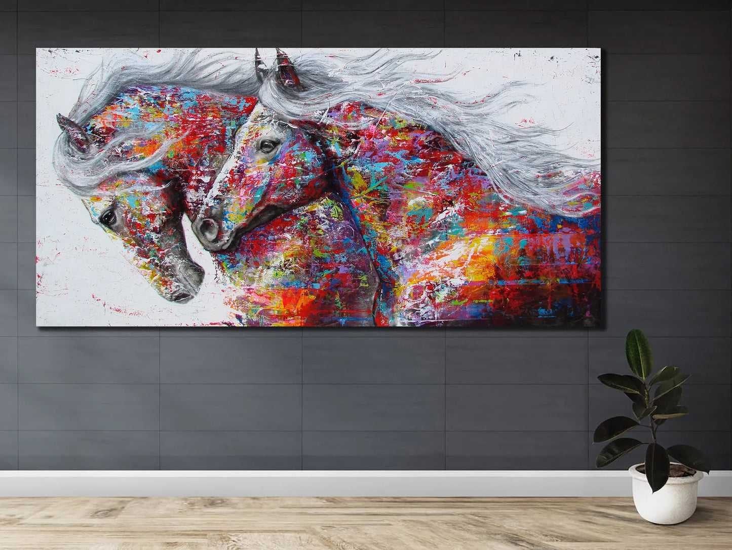 Two colorful horses canvas