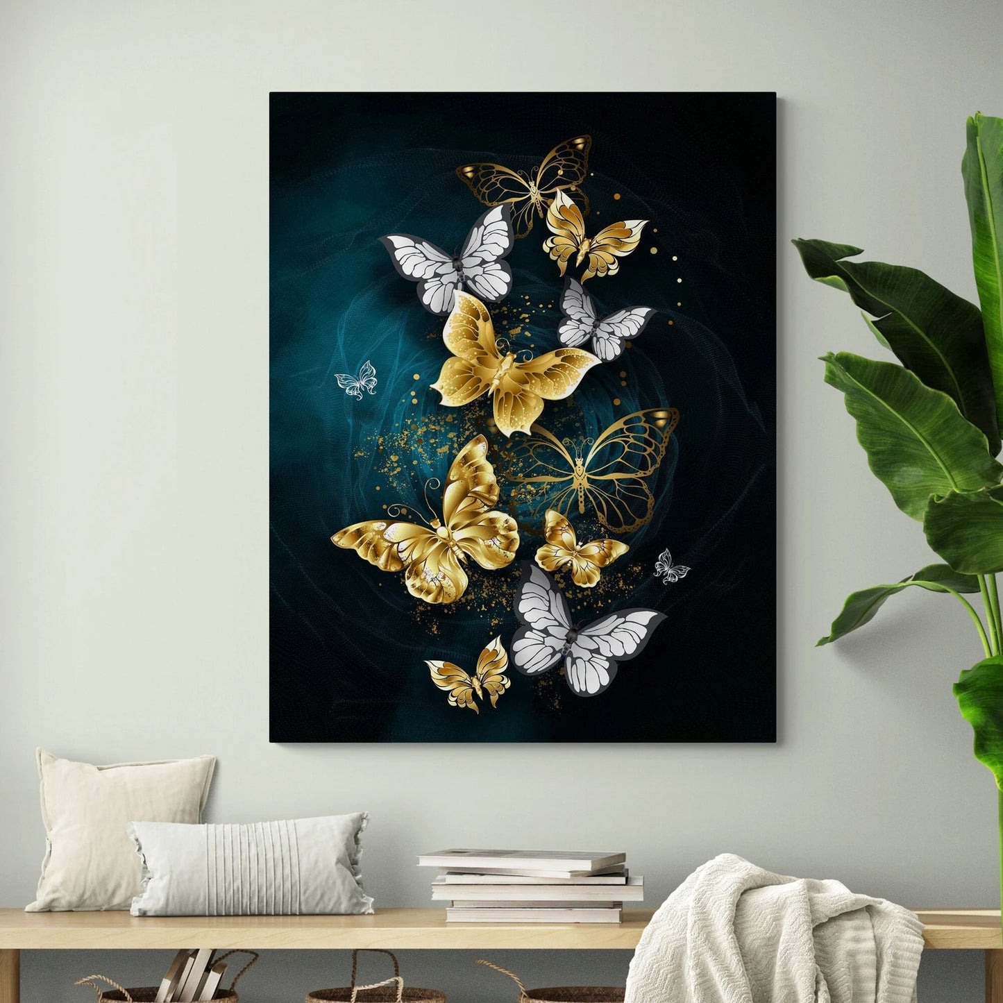 Butterfly silver and gold canvas