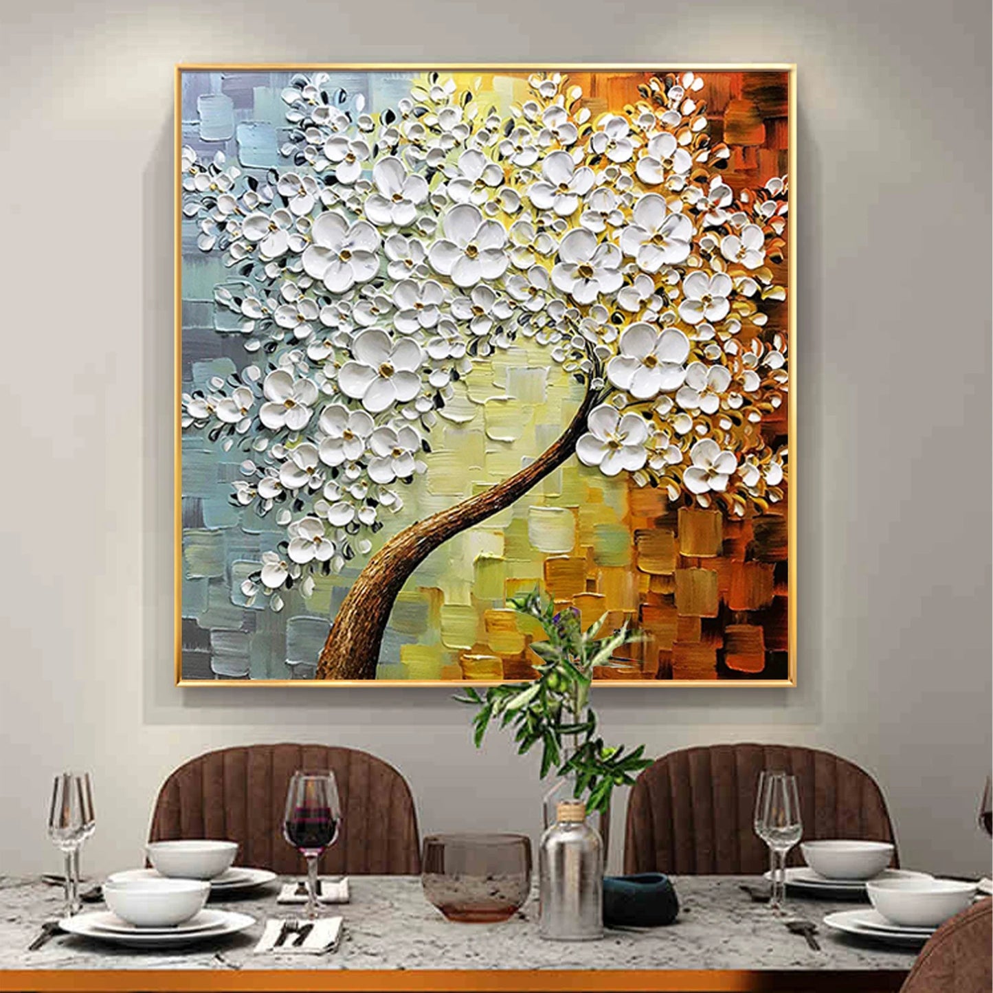 HAND DRAWN Cherry Blossom Tree Oil Painting