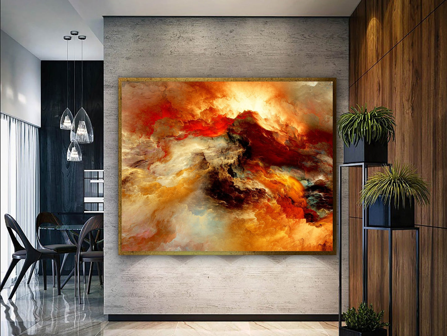 Orange clouds canvas art with frame