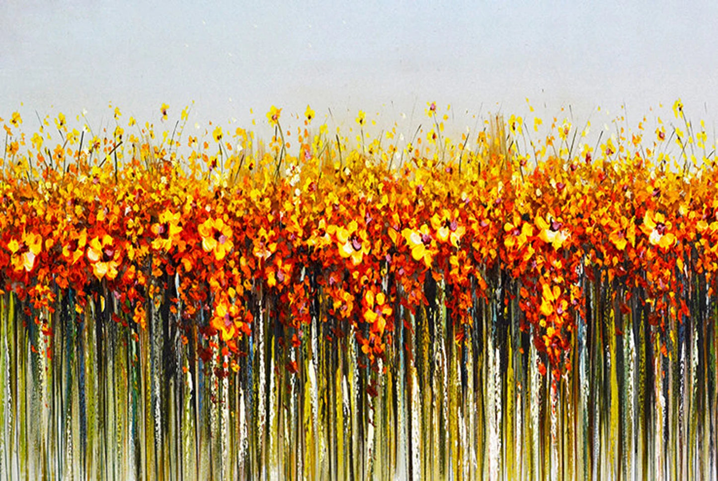 HAND DRAWN Flower Field Orange Yellow Oil Painting