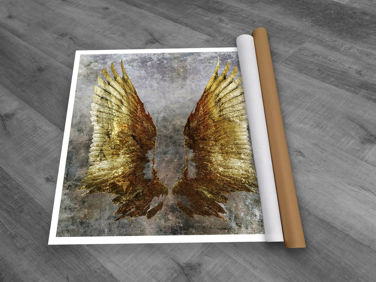 Golden angel wings canva art with frame