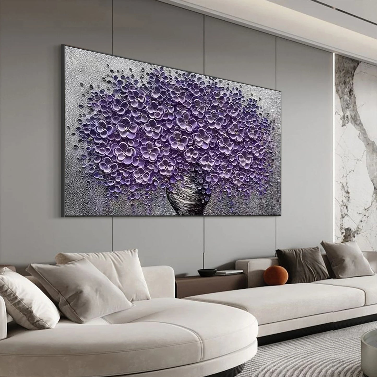 HAND DRAWN Cherry Blossom Purple and Gray Oil Painting