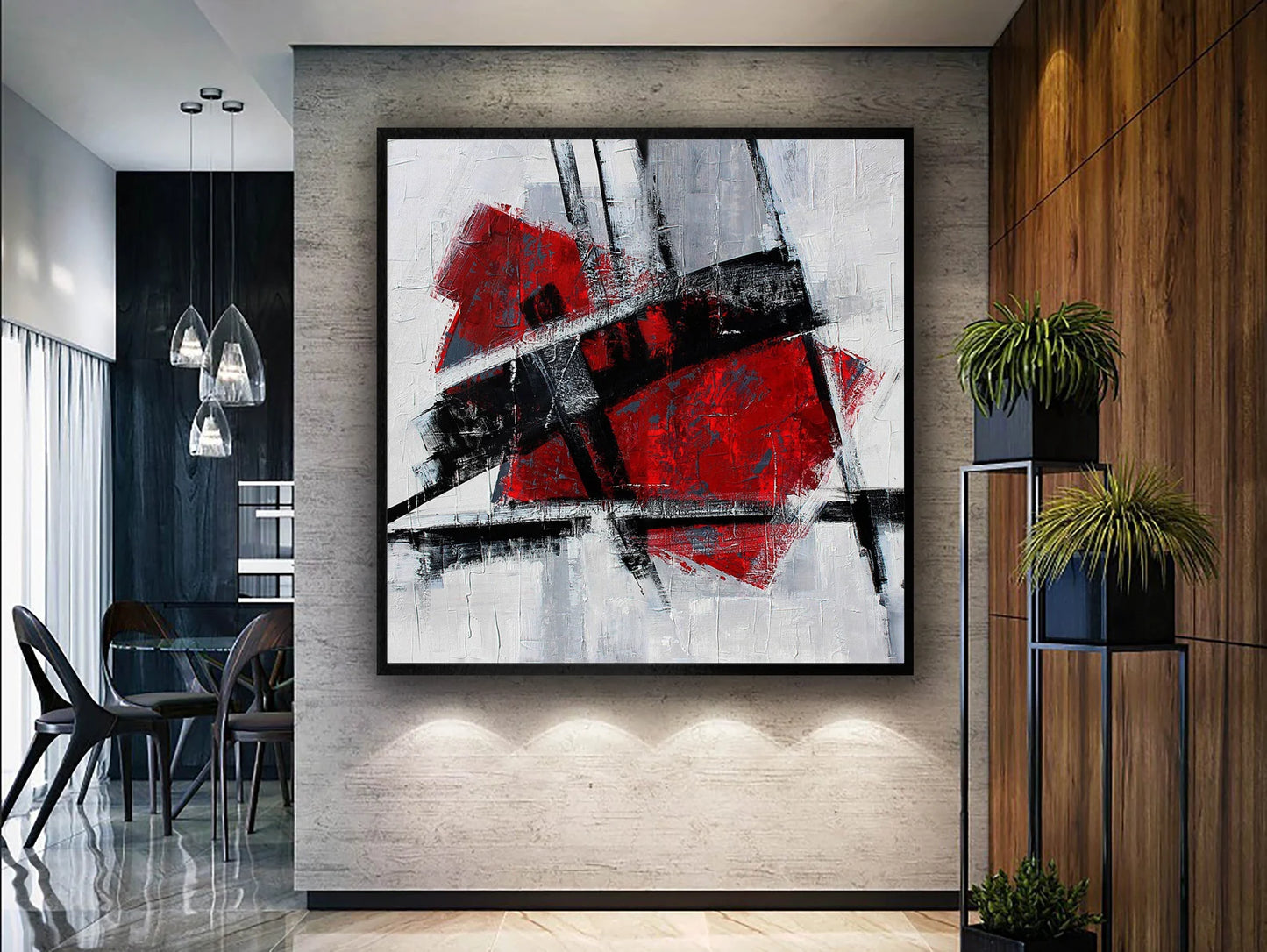 Red and Black Canva Art with Frame