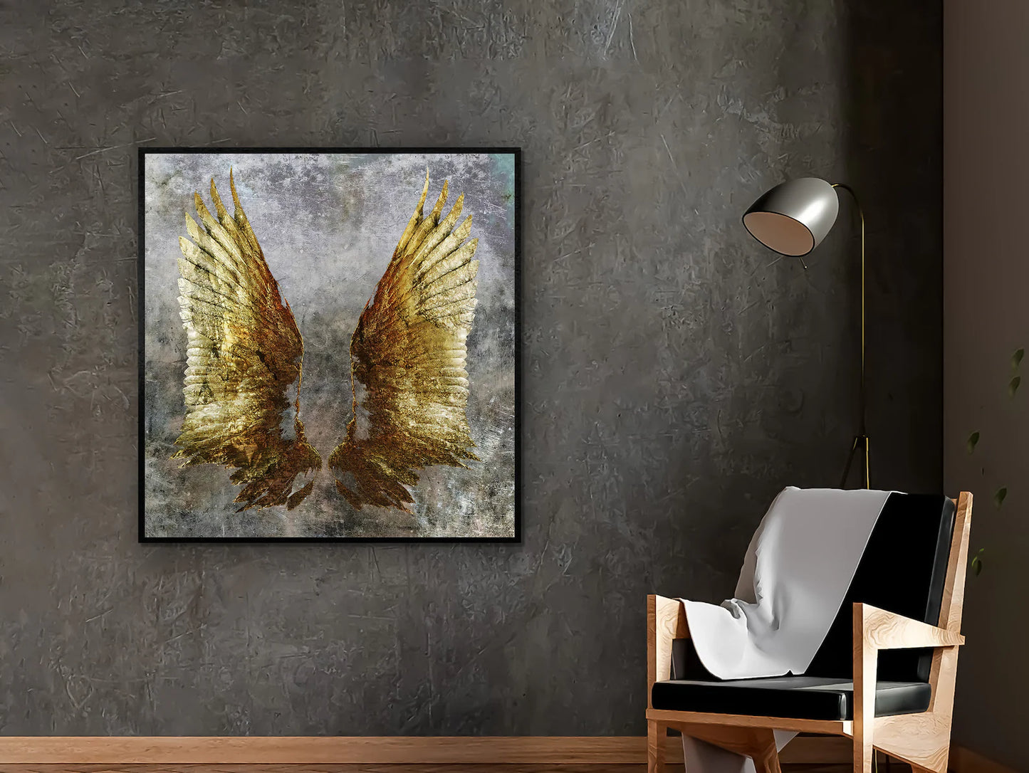 Golden angel wings canva art with frame